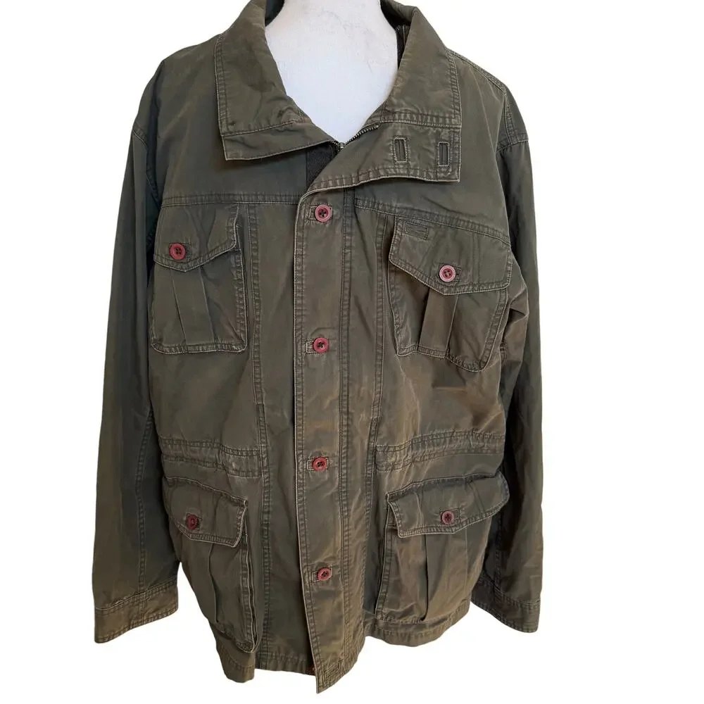 L.L.Bean Jacket Men's Medium Army Green Washed Cotton Cargo Utility Barn Coat